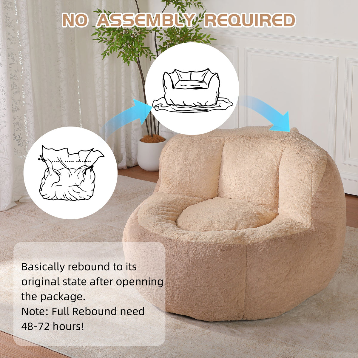 Oversized Bean Bag Chairs,Multicolor Faux Fur Couch Filled with Shredded Sponge,Large Lounger Sofa For Living Room,No Assembly Required , Pink+White+Purple