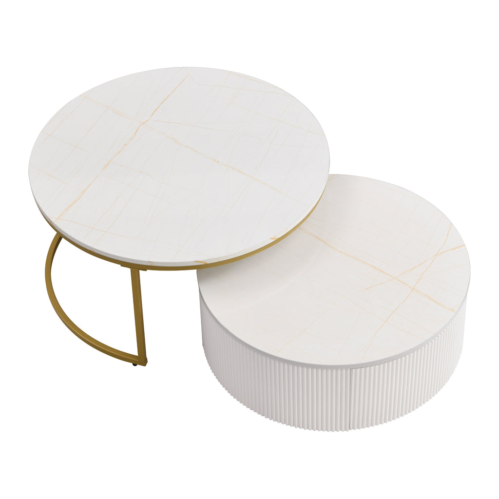 White and gold nesting coffee tables tucked together