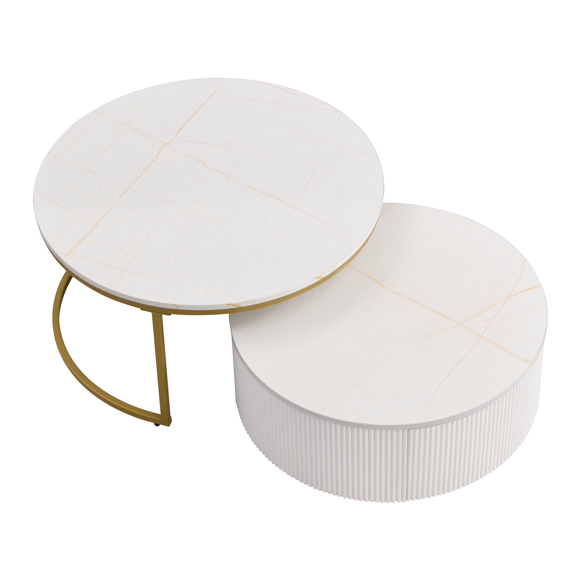 White and gold nesting coffee tables tucked together