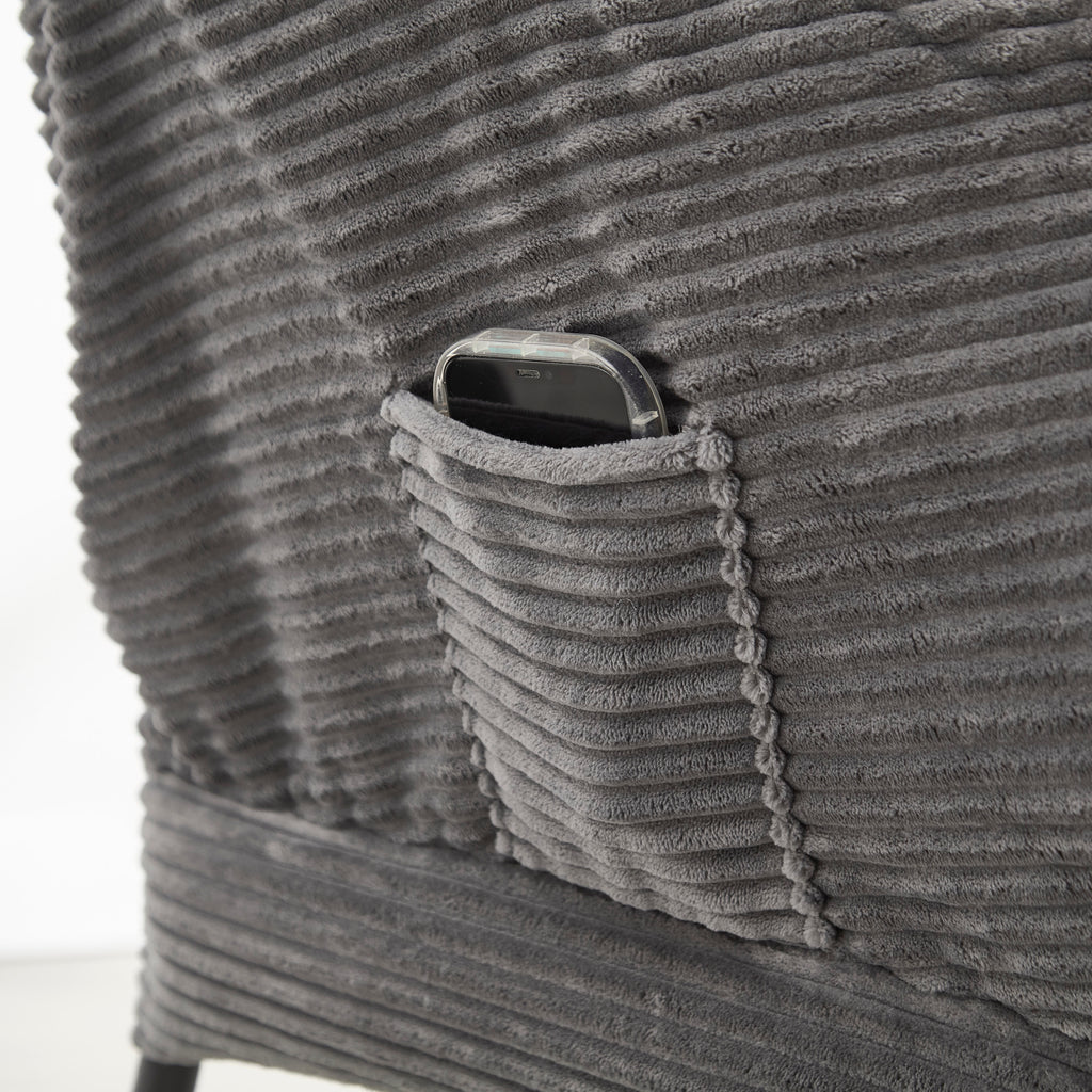 Gray flannelette upholstery close-up on lazy lounge chair
