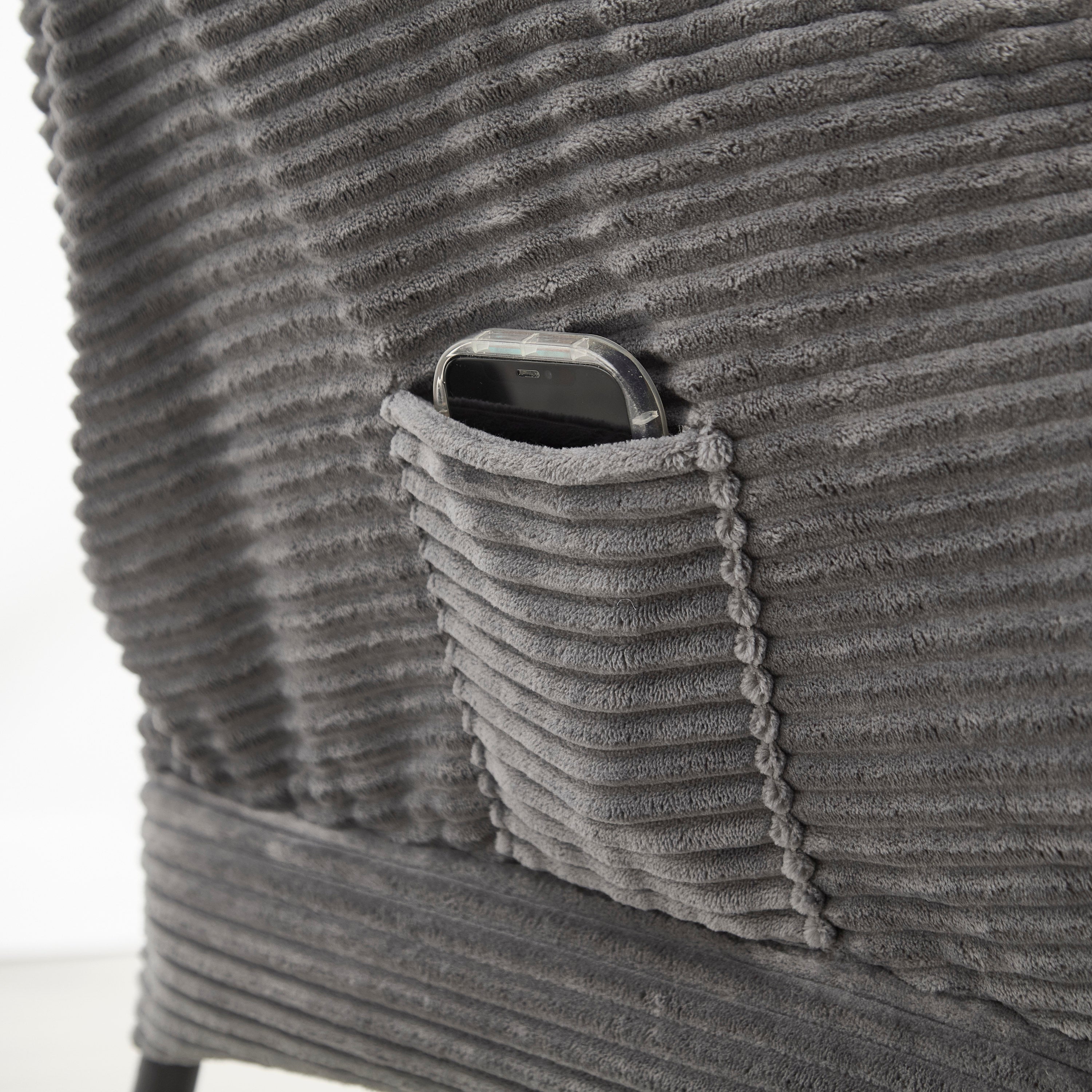 Gray flannelette upholstery close-up on lazy lounge chair