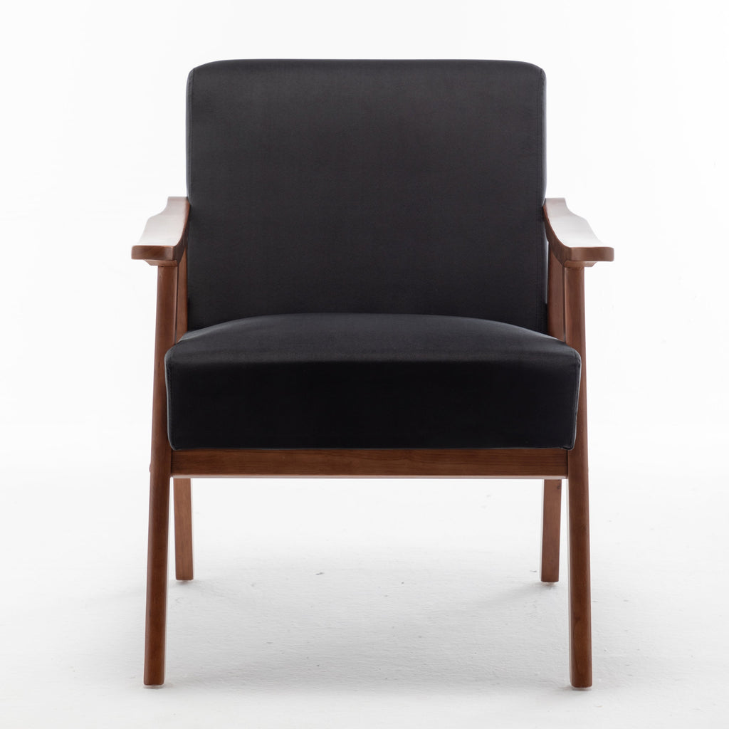 Velvet Mid-Century Wingback Accent Chair — Wood Frame & Thick Backrest