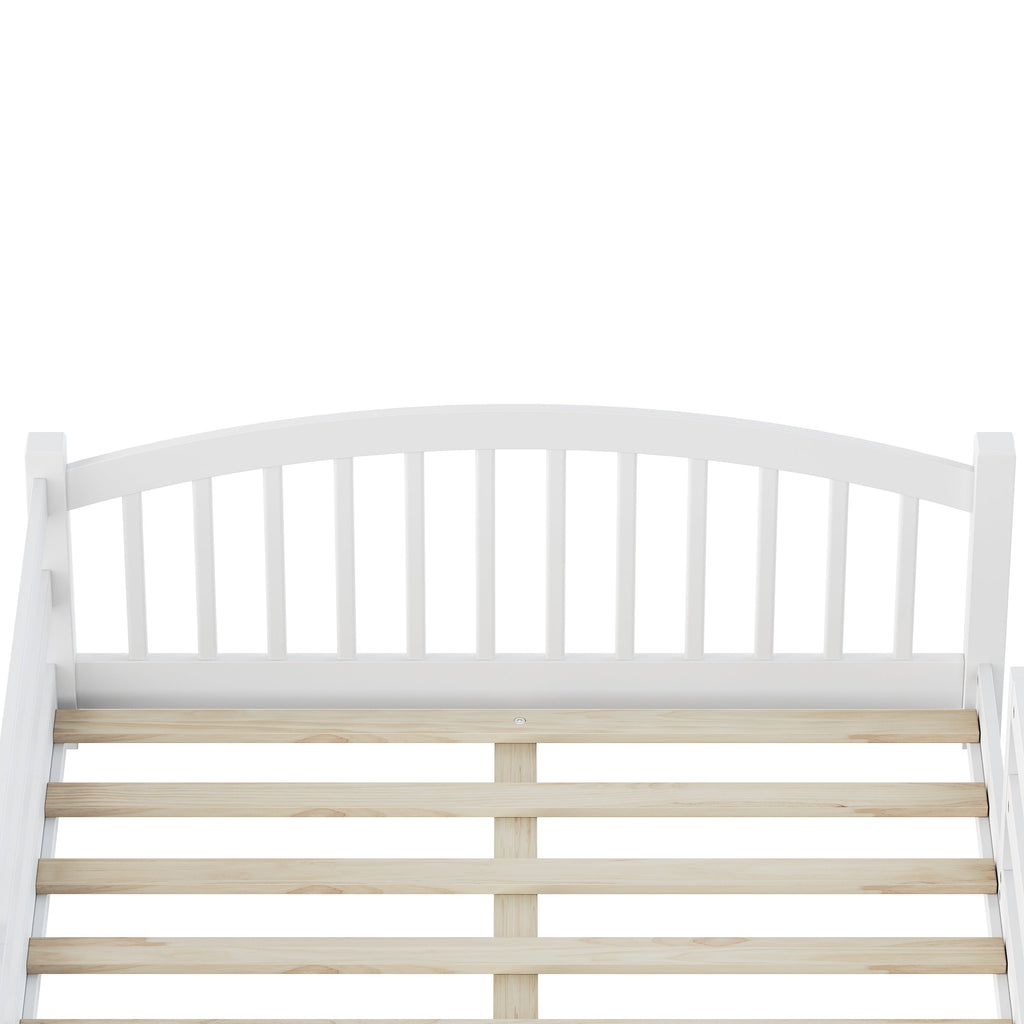 Full Montessori Floor Bed with Slats and Safety Guardrails, Solid Wood Floor Bed with Fence and Without Door, Easy Assemble Montessori Bed for Girls and Boys, Gray