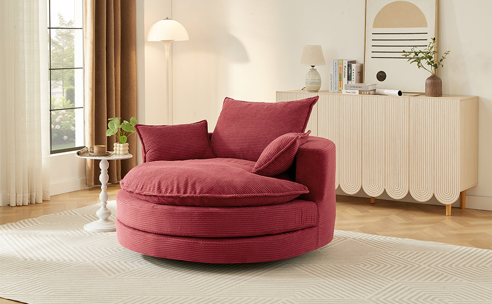 Corduroy Swivel Barrel Chair — 360° with Removable Pillows