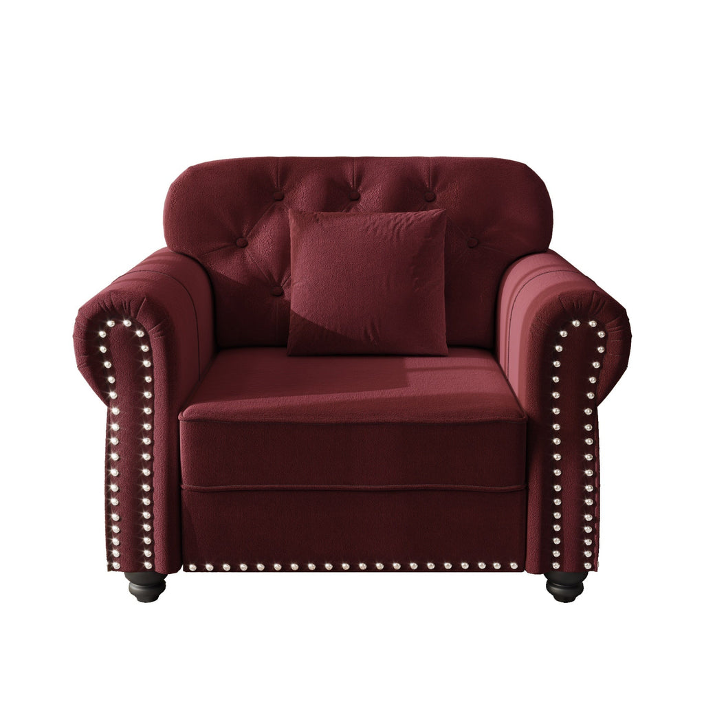 41.3'Upholstered Velvet Sofa with Nailhead Trim and Rolled Armrests,Mid-Century Modern Chesterfield Sofa with Button Tufted,Includes 1 Pillows,Brown