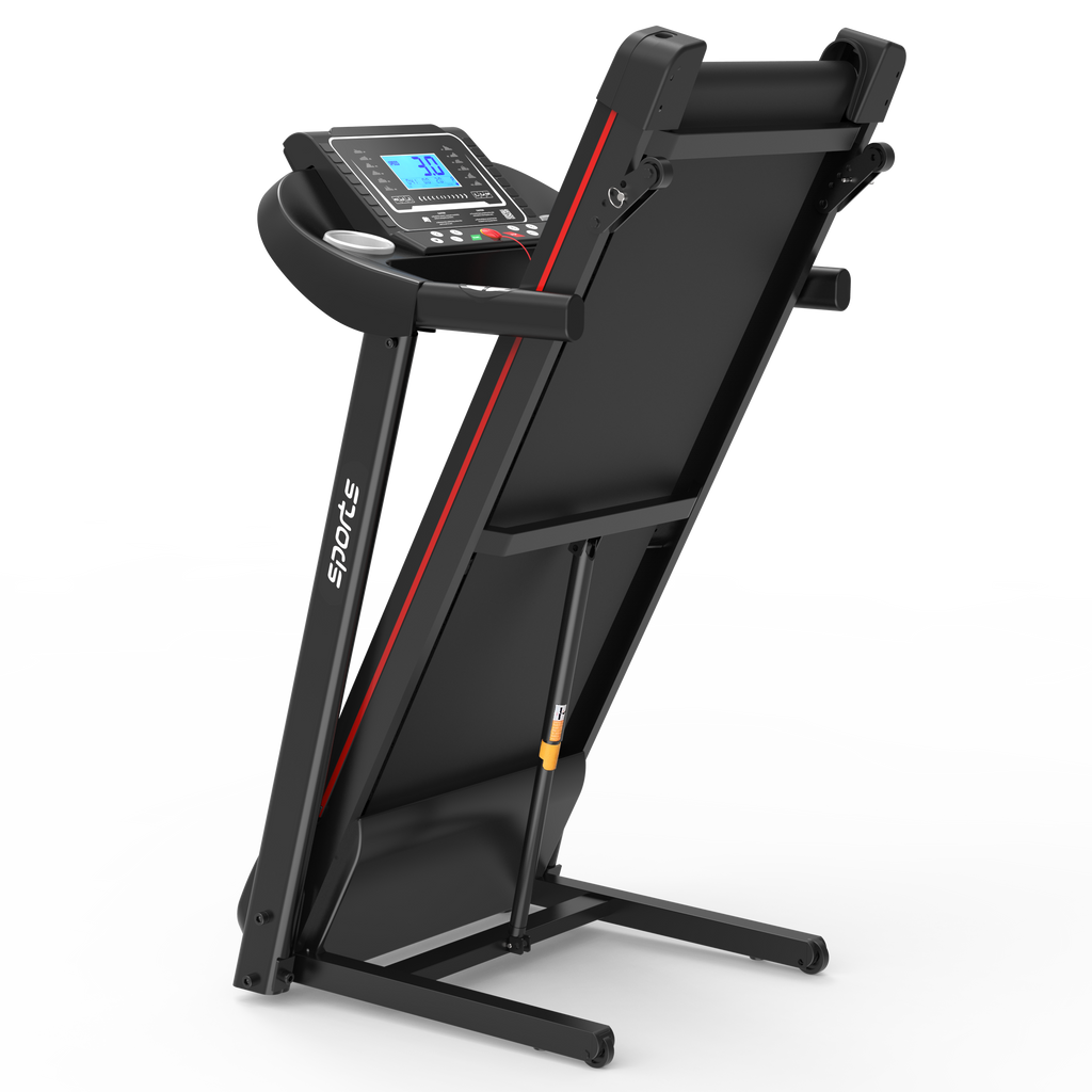 Compact foldable treadmill hydraulic folding step sequence