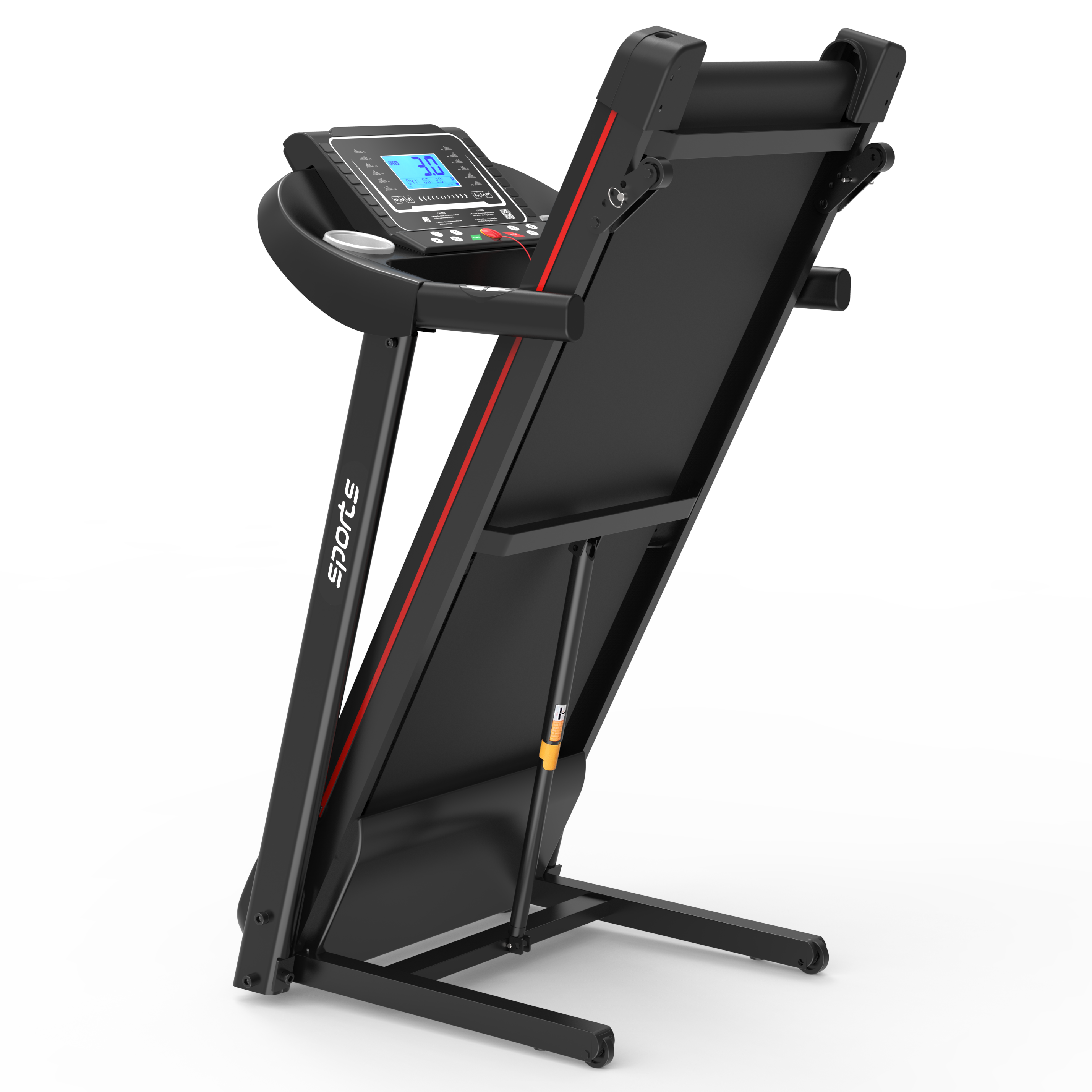 Compact foldable treadmill hydraulic folding step sequence