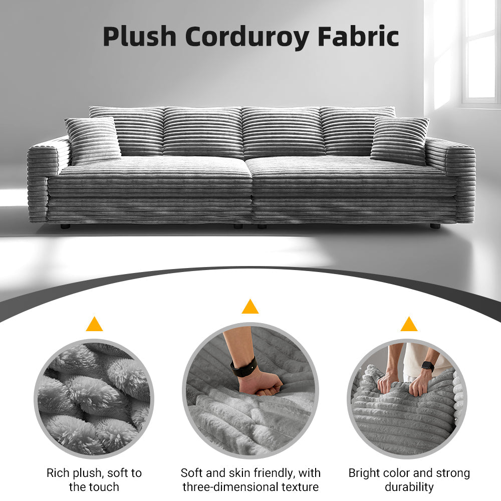 102.4 'Plush Corduroy 4-Seat Sofa,Modern Comfy Upholstered Sofa Cloud Couch,Deep Seat Couches with Soft Pillows and 3 Ottomans,Convertible Sofa Lounge Chair,Black(Old SKU:W1885S00287)