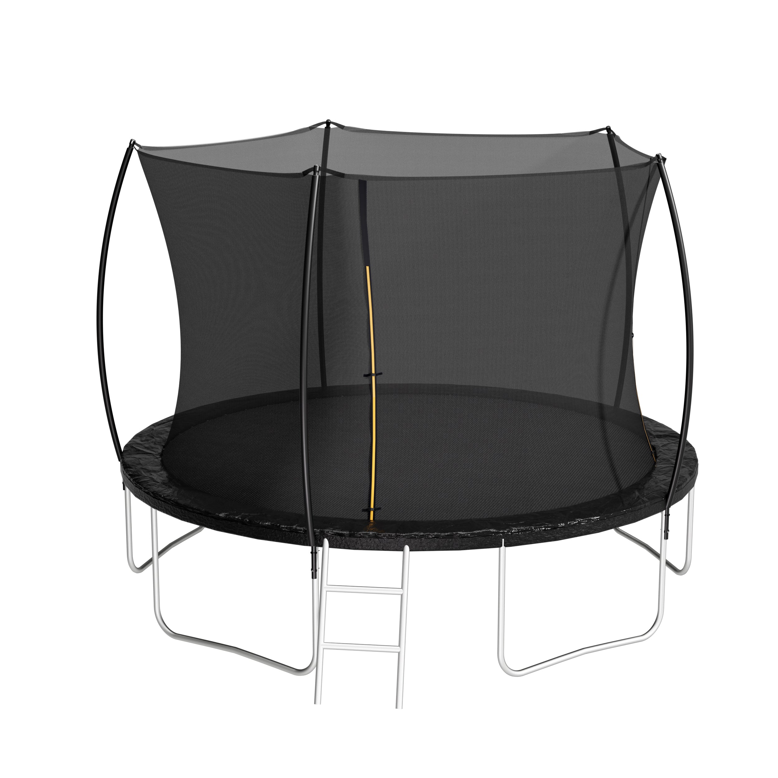 Outdoor backyard trampoline curved pole enclosure side view