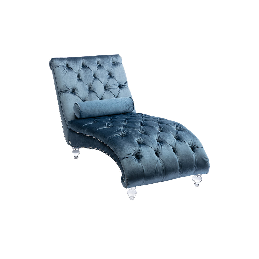 Light blue velvet chaise lounge — front view