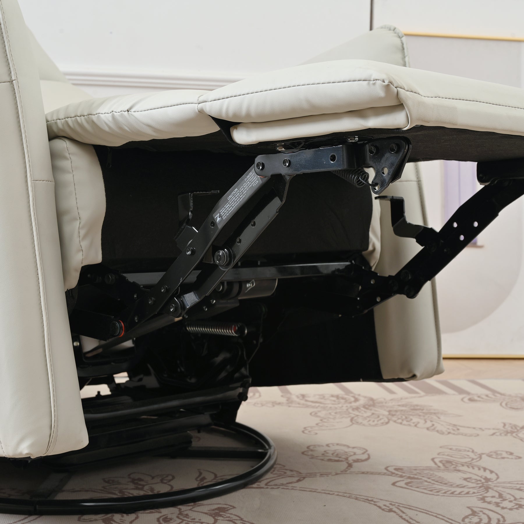 Overstuffed PU leather recliner seat cushion detail