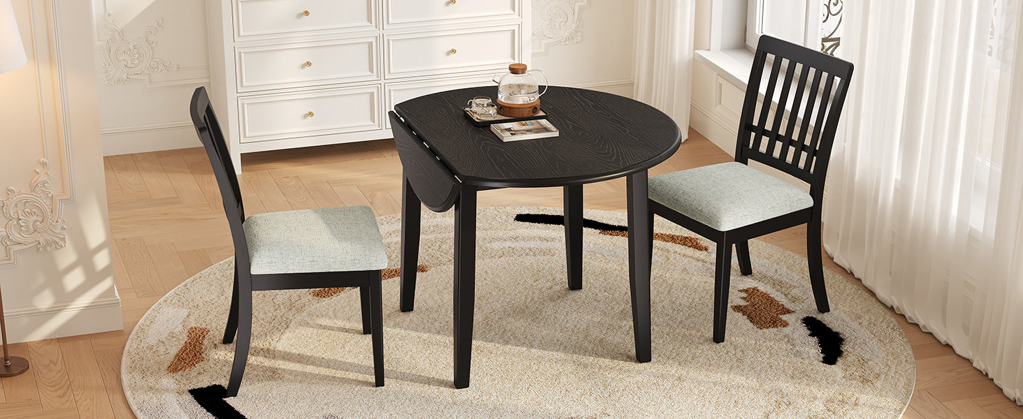 3-Piece Round Dining Table Set for 2 People, 1 Folding Wood Dining Table + 2 Upholstered Chairs, Space-Saving Design for Small Apartments and Dining Areas -LIGHT BROWN