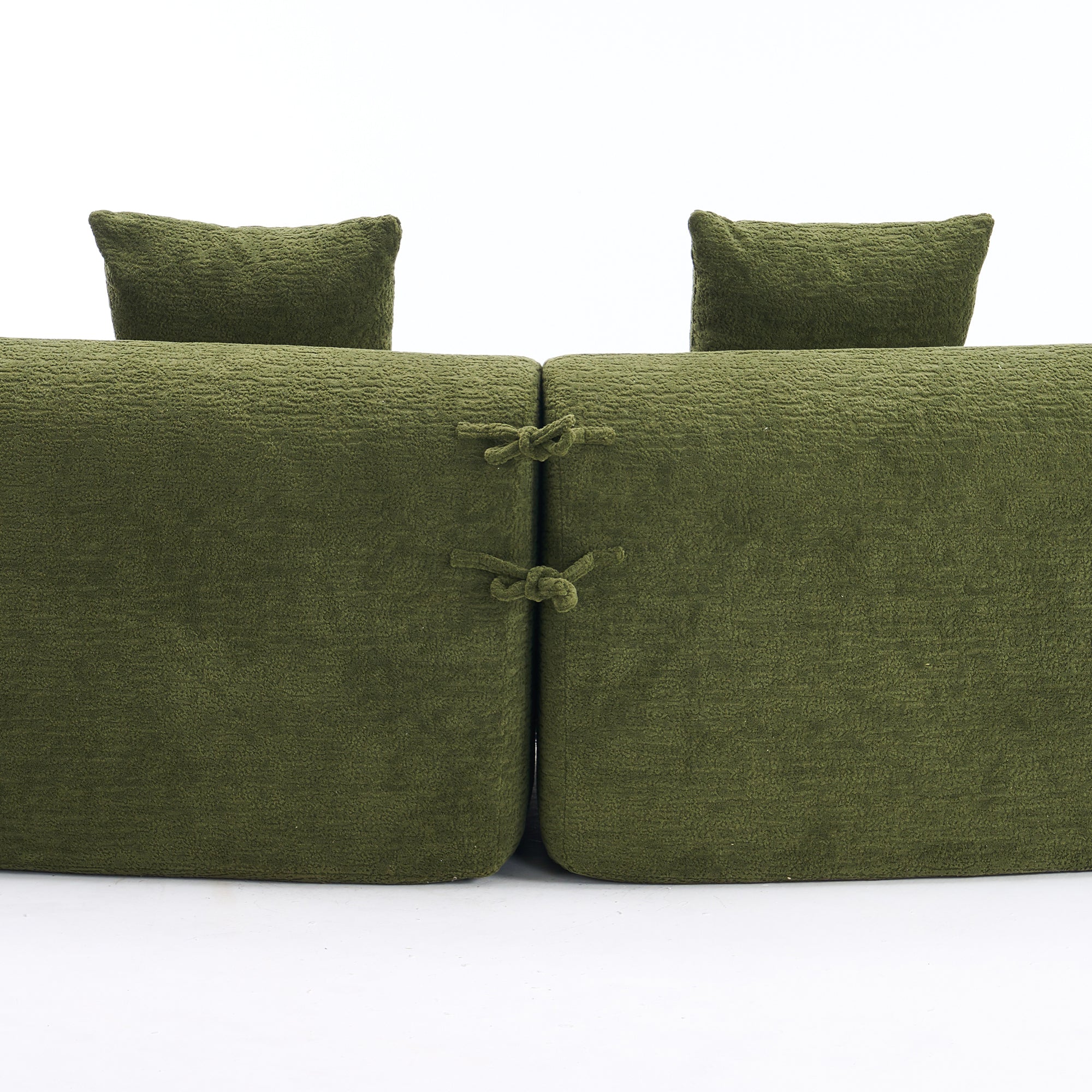Living room styled with curved sectional