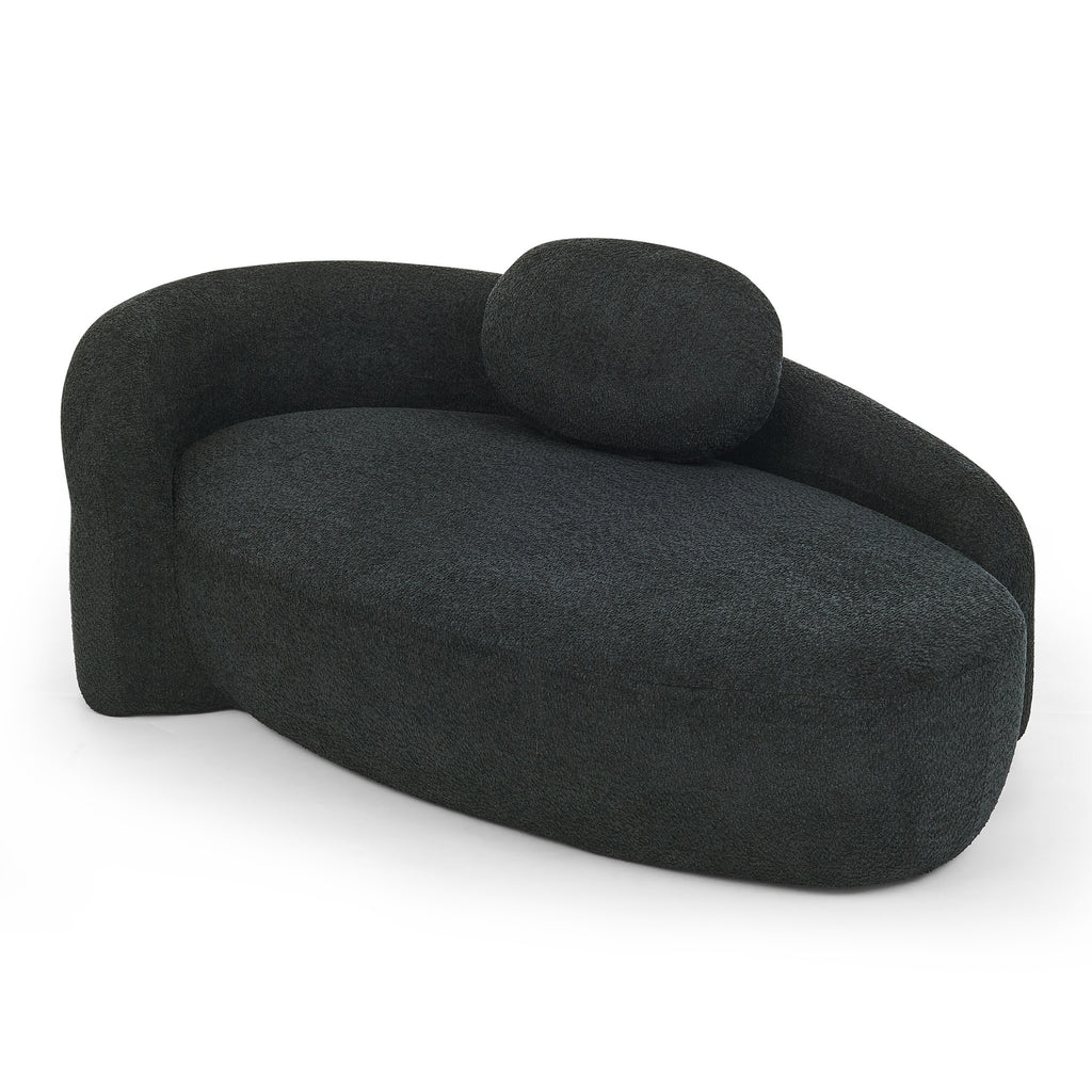 Black bouclé oval lazy lounge chair with pillow product photo
