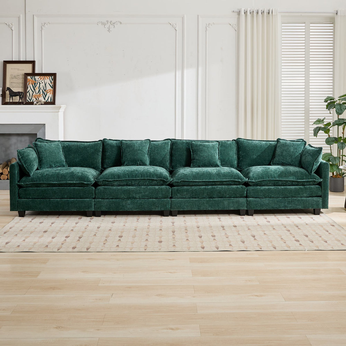Cloud Sofa 4 Seats (Ottoman is not included), Modern Sectional Couch, for Living Room Bedroom and Apartment, Comfy Double Layer Upholstered Seat Cushion, Breathable Chenille Fabric, Black,SW5014BK