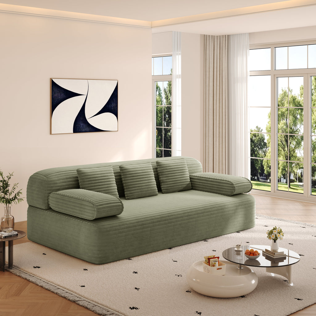 78.7' Frameless Sofa,2-in-1 Convertible Sofa Bed with 3 Pillows – Plush Corduroy Fabric, Multi-Functional 3-Seater Couch for Small Spaces, Apartments and Bedrooms,Beige