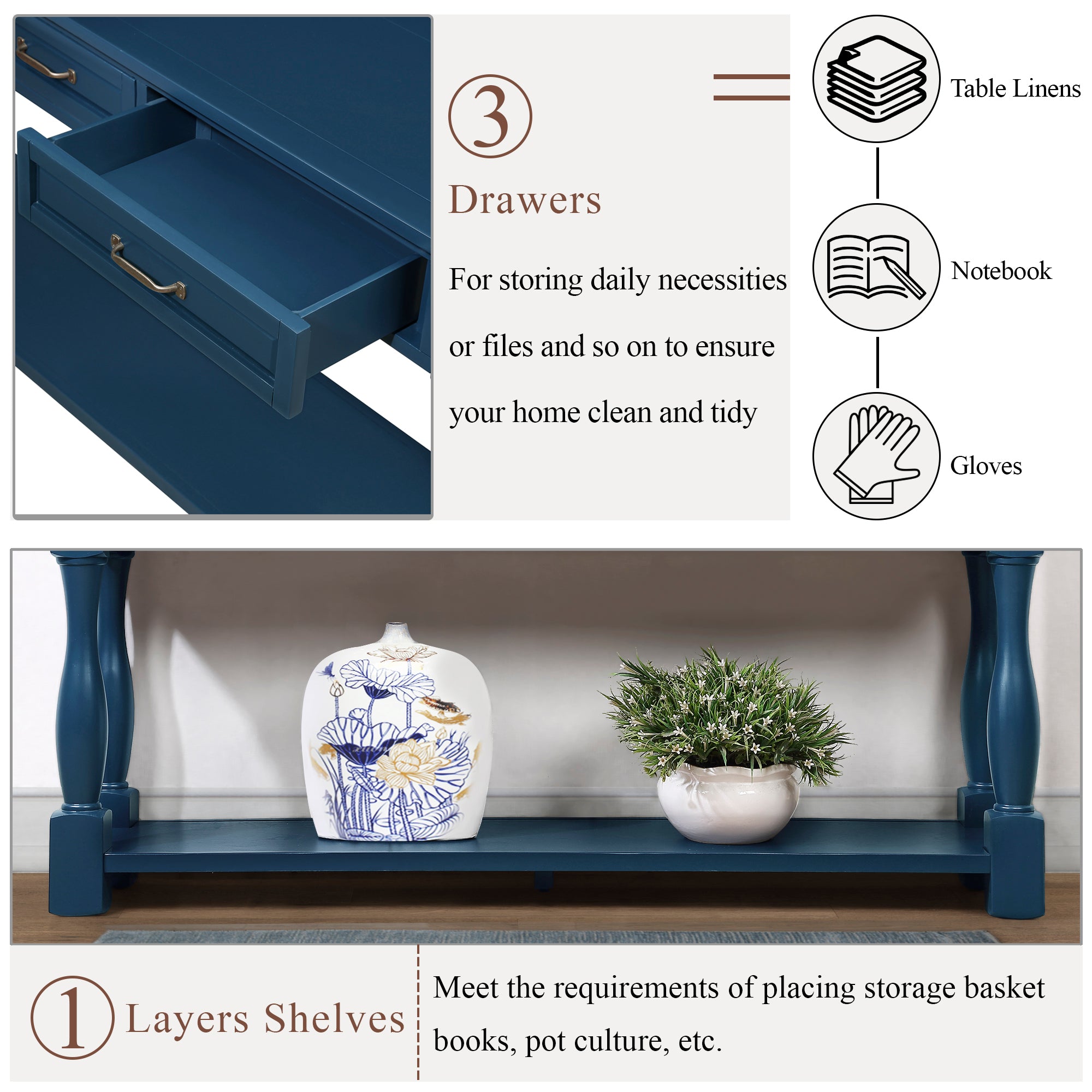Entryway console table with storage drawers