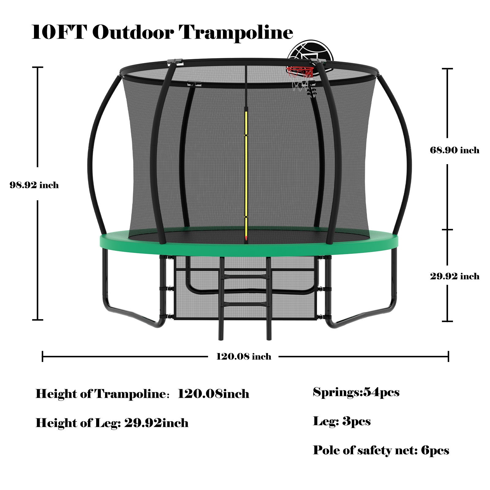 Trampoline basketball hoop backboard ball and pump accessories
