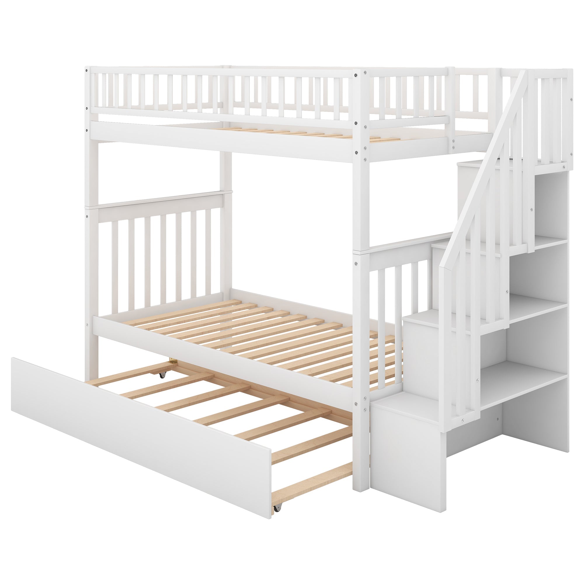 Twin-over-Twin Bunk Bed with Trundle & Storage Shelves