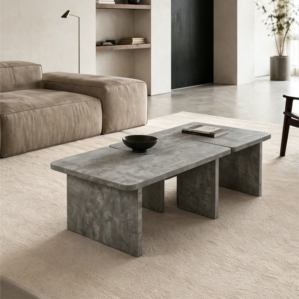 2-piece L-shaped puzzle nesting coffee table — overview