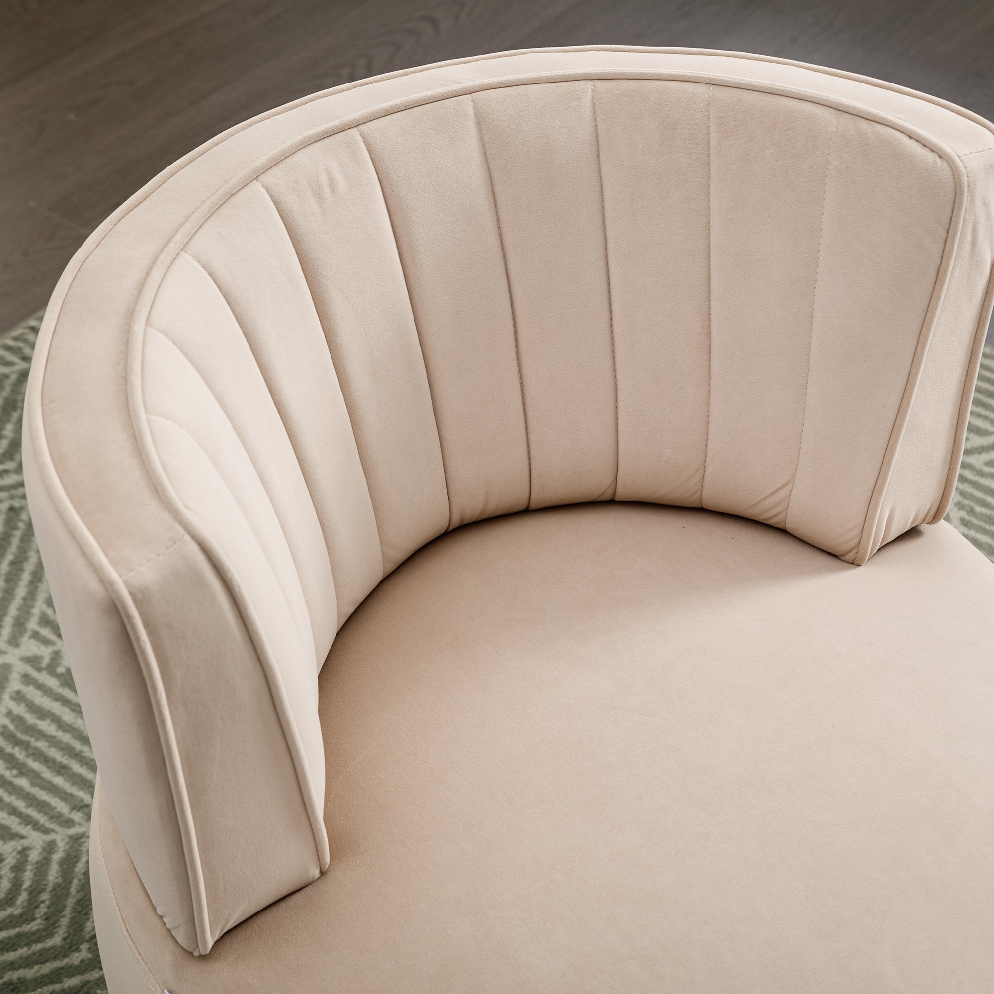Living room beige velvet swivel accent chair
