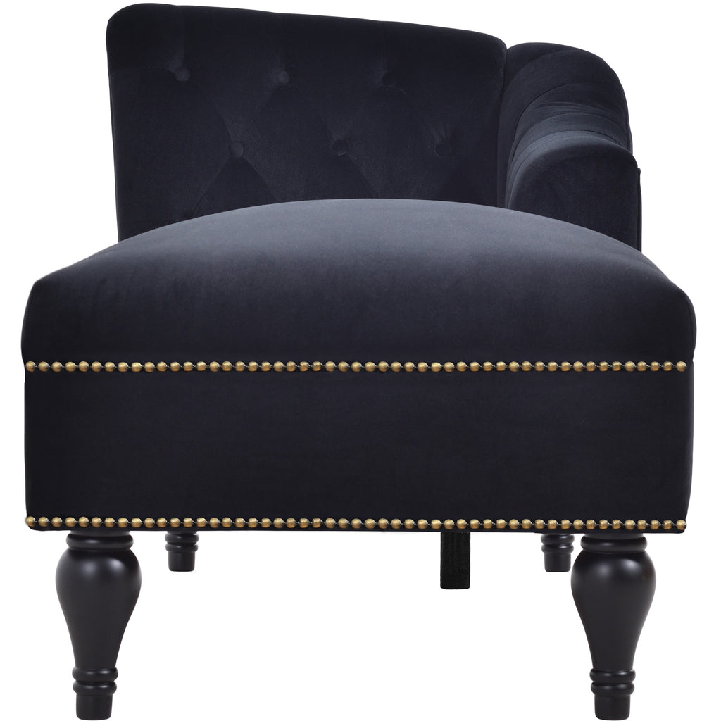 Elegant black velvet chaise lounge lifestyle view