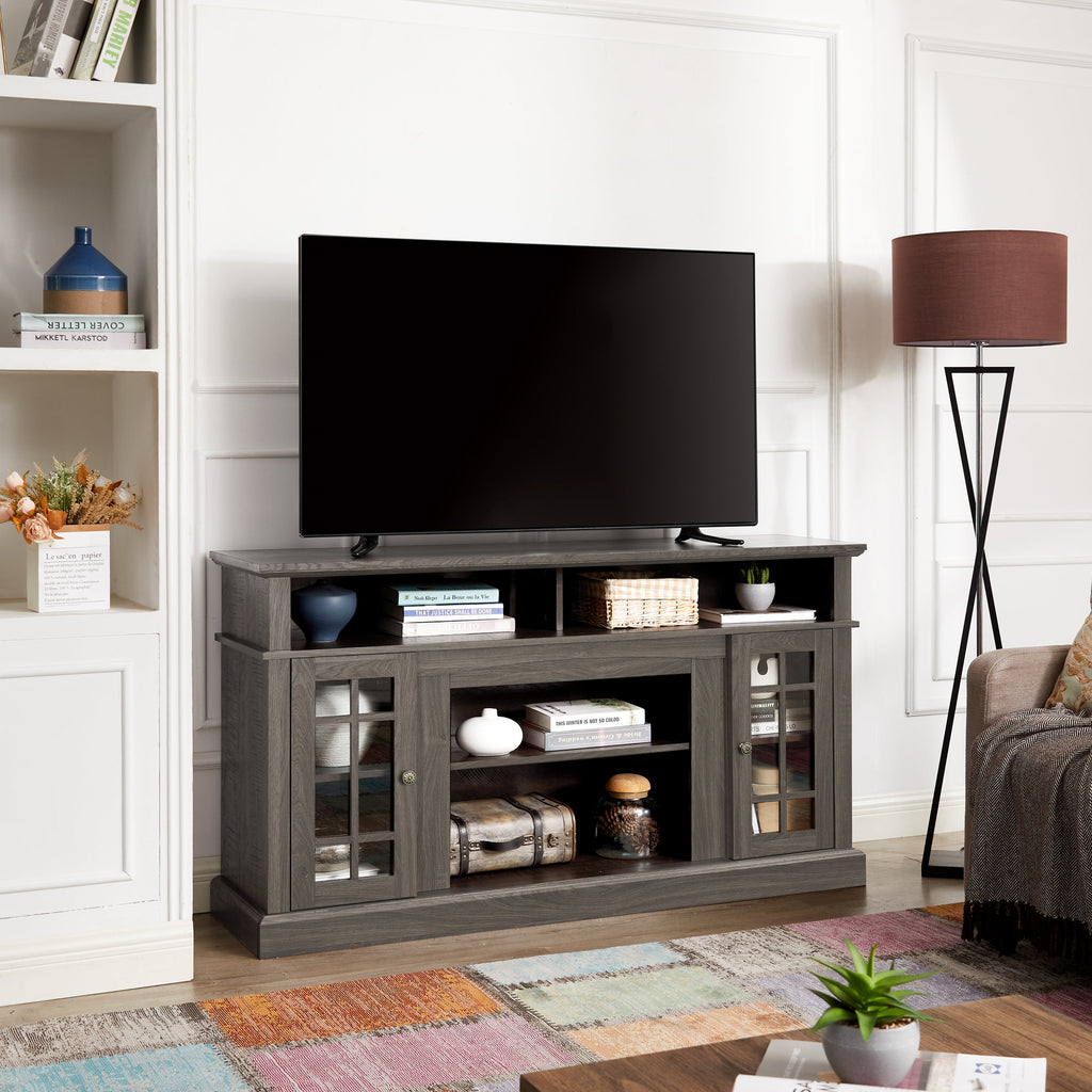 Classic TV Media Stand Modern Entertainment Console for TV Up to 65' with Open and Closed Storage Space, Espresso, 58.25'W*15.75'D*32'H