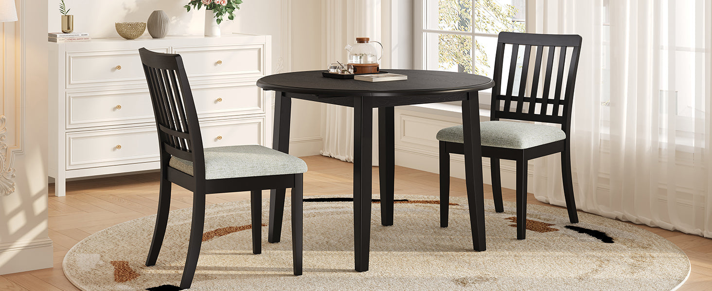 3-Piece Round Dining Table Set for 2 People, 1 Folding Wood Dining Table + 2 Upholstered Chairs, Space-Saving Design for Small Apartments and Dining Areas -LIGHT BROWN