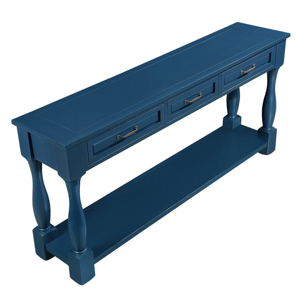 Mid-century navy blue console table side profile