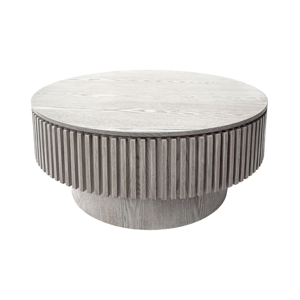 31.5'' Round Coffee Table with Storage Solid Wood Veneered Modern Coffee Table Accent Tea Table for Living Room, Bedroom, Apartment or Office, Grey