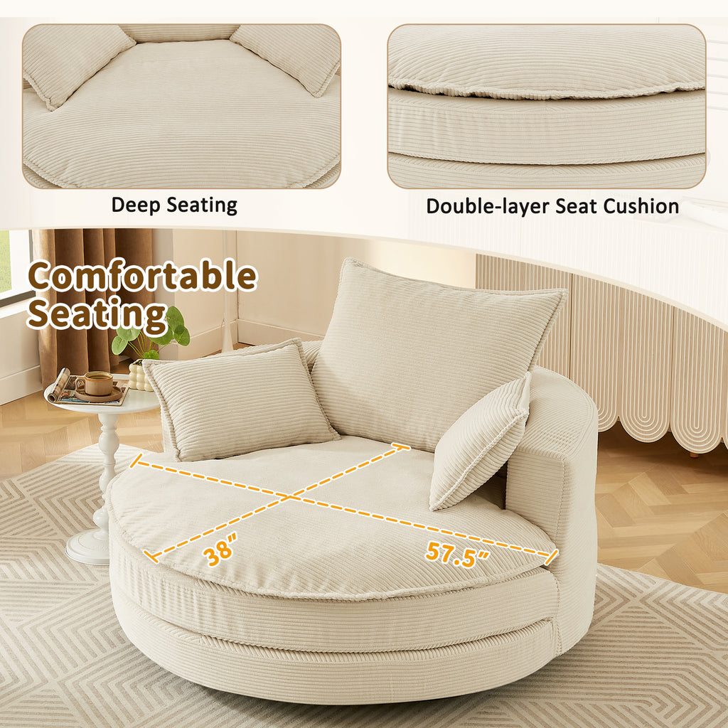 Beige accent chair 360 swivel base