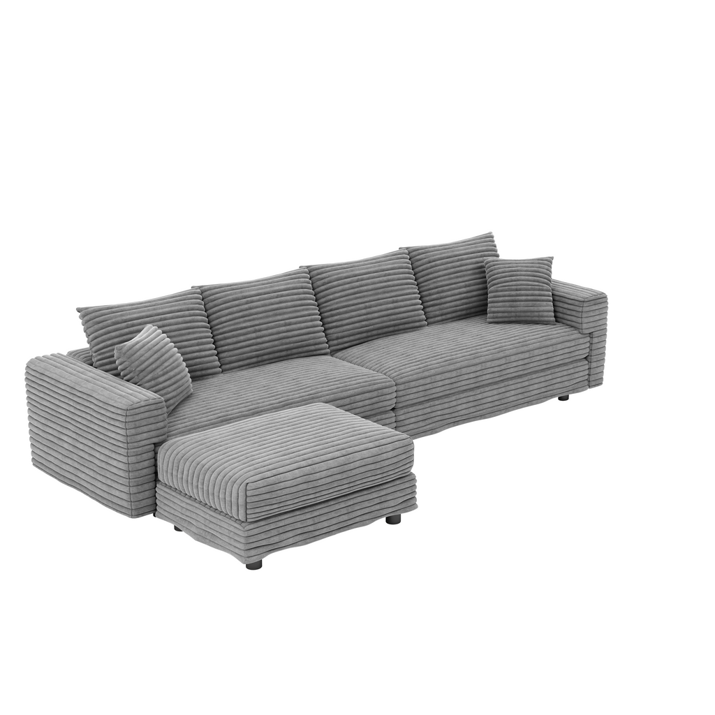 102.4 'Plush Corduroy 4-Seat Sofa,Modern Comfy Upholstered Sofa Cloud Couch,Deep Seat Couches with Soft Pillows and 3 Ottomans,Convertible Sofa Lounge Chair,Black(Old SKU:W1885S00287)