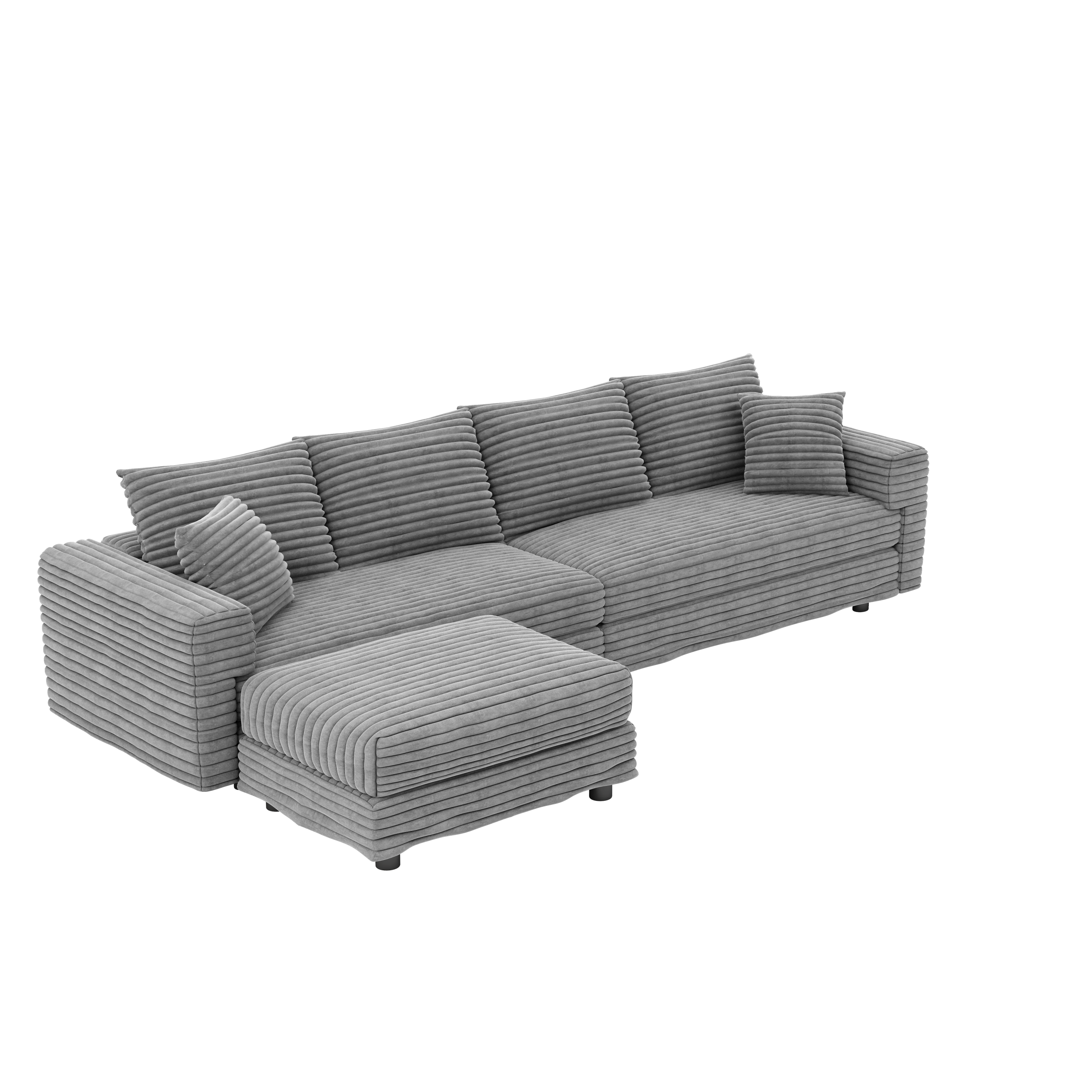 102.4 'Plush Corduroy 4-Seat Sofa,Modern Comfy Upholstered Sofa Cloud Couch,Deep Seat Couches with Soft Pillows and 3 Ottomans,Convertible Sofa Lounge Chair,Black(Old SKU:W1885S00287)