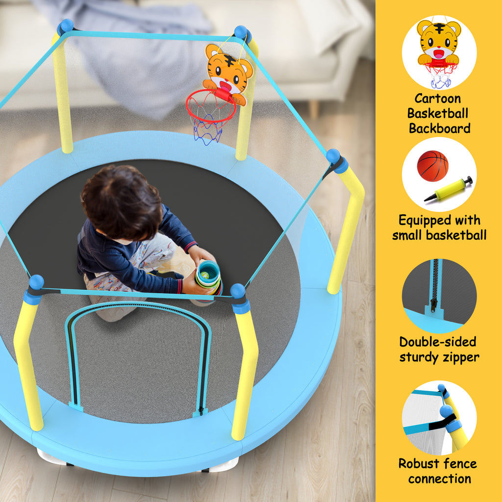 Blue kids trampoline assembly components
