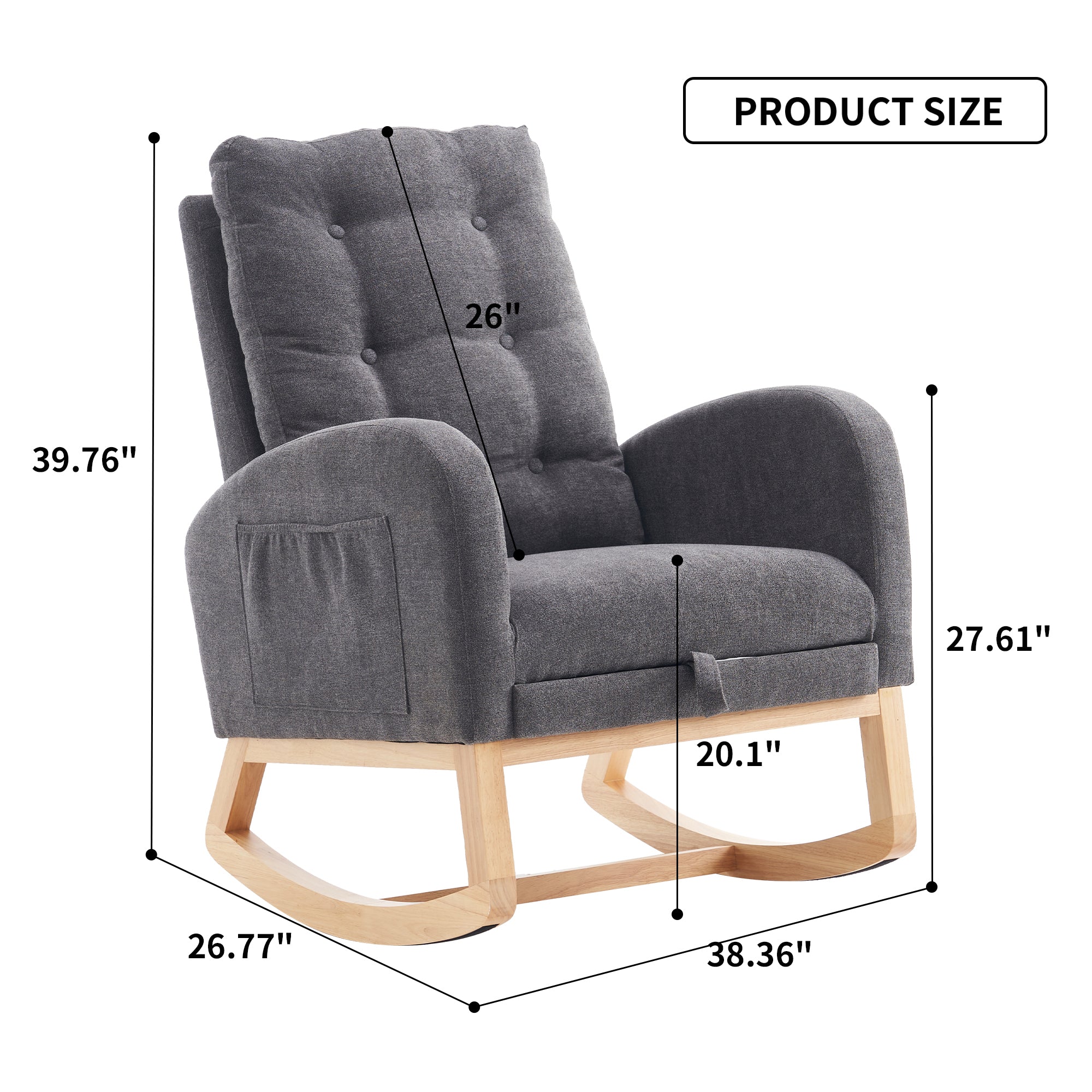 Gray rocker with high back and armrests — side profile