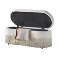 Oval Upholstered Storage Ottoman with Fringe Trim & Lift-Top Lid - 39'L x 16'W x 17'H, Multi-Functional Footrest & Hidden Storage for Living Room or Bedroom - Beige Fabric with Metal Frame