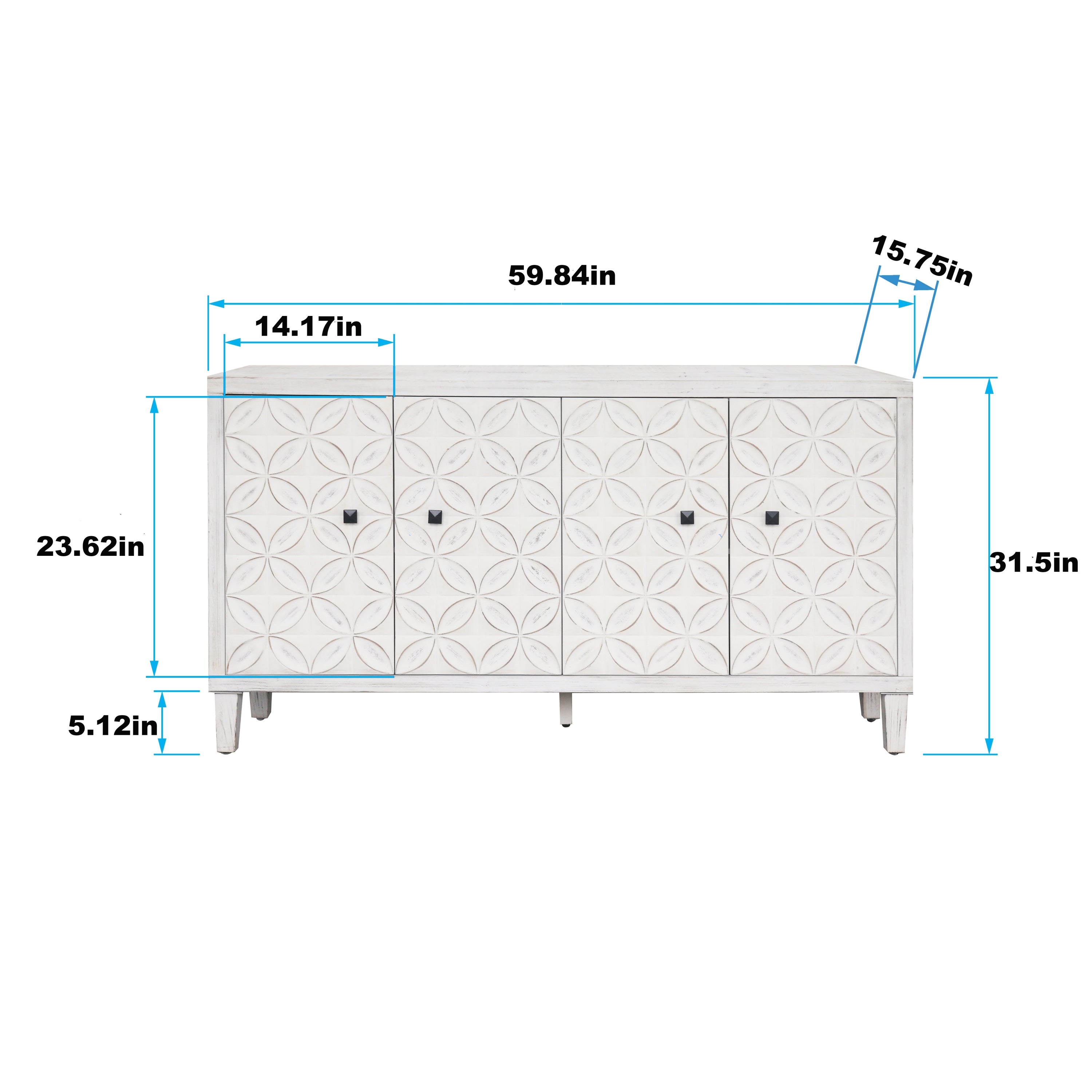 Shabby chic buffet cabinet white washed finish