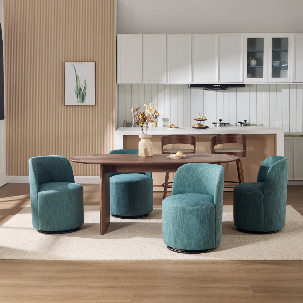 Set Of 1 Upholstered Kitchen & Dining Room Barrel Chair, Mid Century Modern Round Linen Dining Chair, 360 Degree Swivel Comfy Armless Accent Makeup Vanity Side Chair for Bedroom Living Room