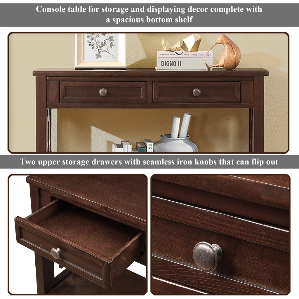 Vintage farmhouse console table painted espresso finish