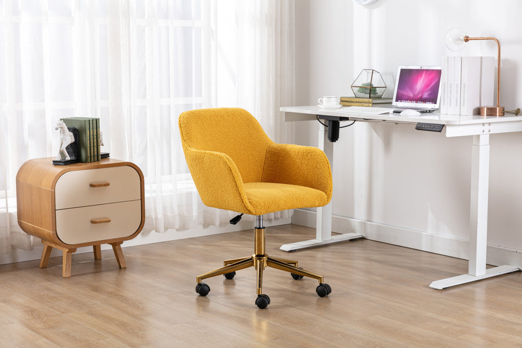 Teddy Office Chair — Adjustable Height with Gold Metal Base & Wheels