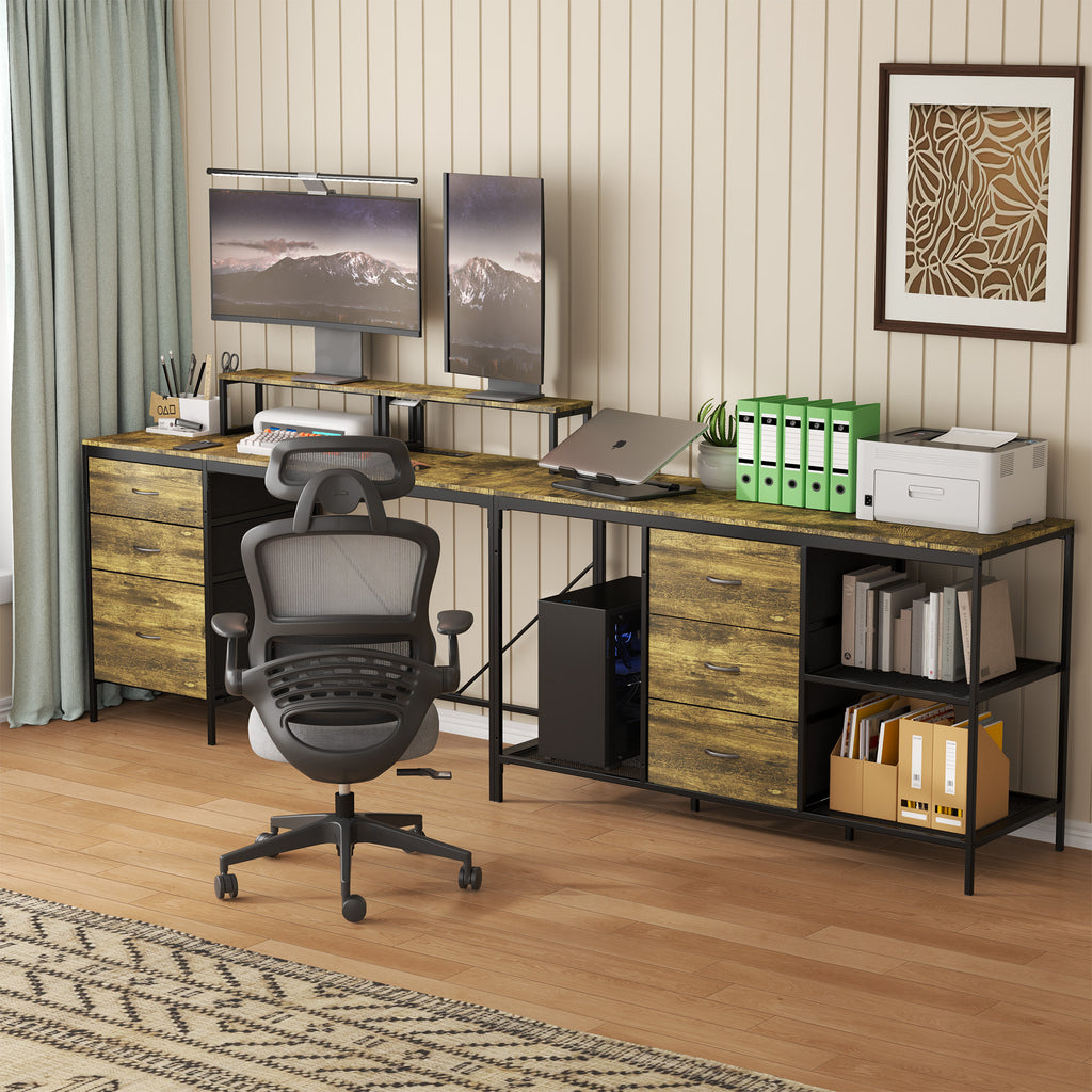 Computer desk steel frame and particle board surface detail