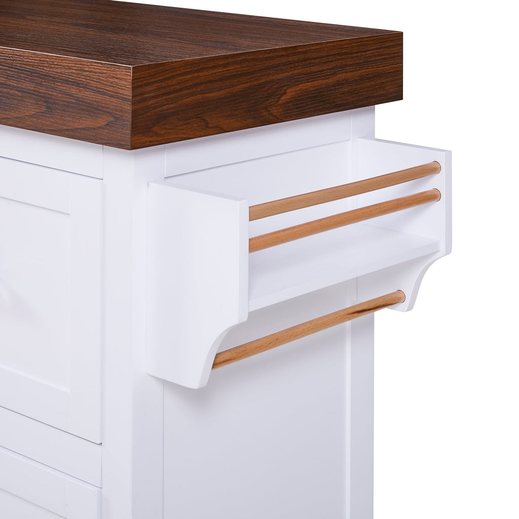 K&K 53' Large Kitchen Island with 3.5' Thick Desktop, Spice and Towel Racks, Rolling Kitchen Island with Storage on 5 Wheels, 2 Extra-large Drawers, for Home, Kitchen, Dining Room, Black
