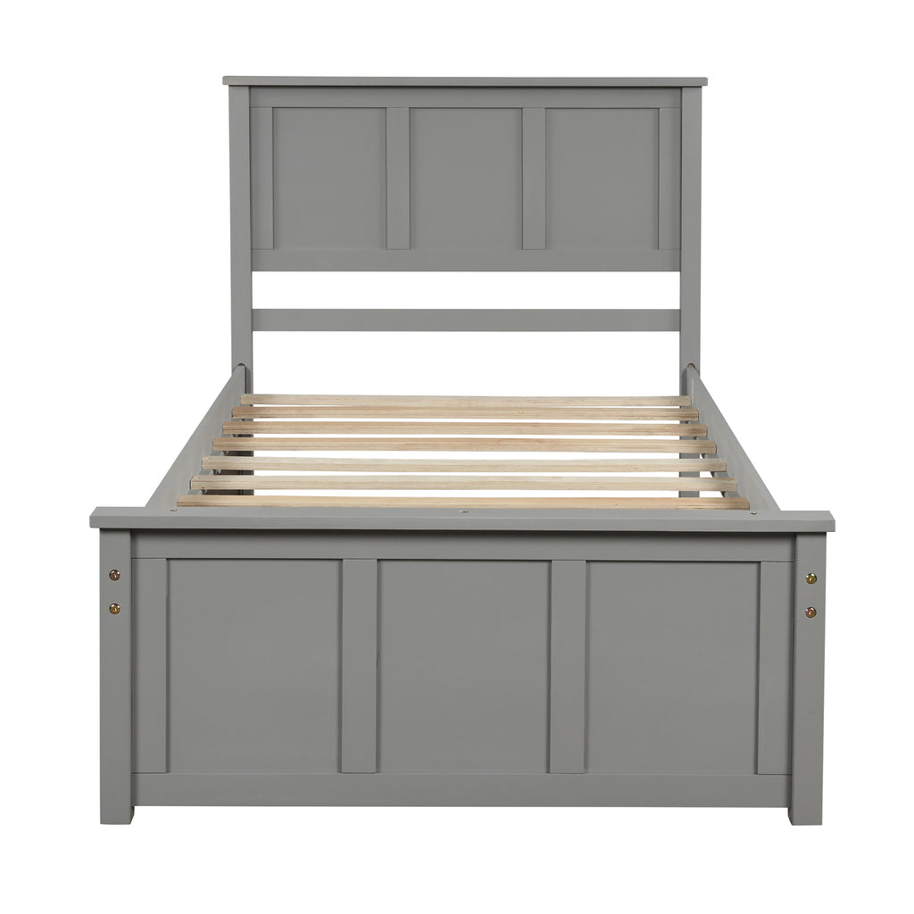 Gray twin platform bed side profile with trundle