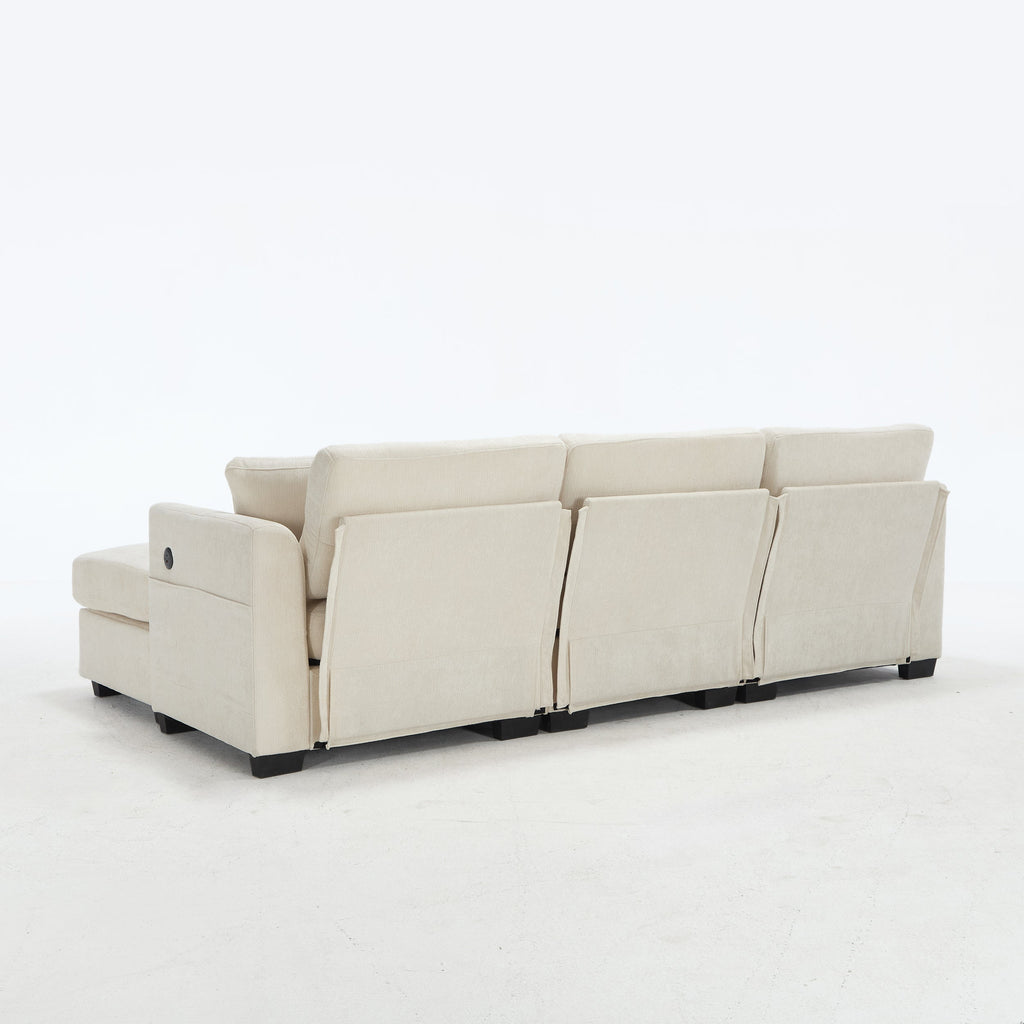 Modern Storage Sofa with Dual USB, 2 Side Pockets,Ottoman Storage Bench Cloud Sectional Chenille Sofa Oversized,4-Seat, L-Shaped Couch,Black