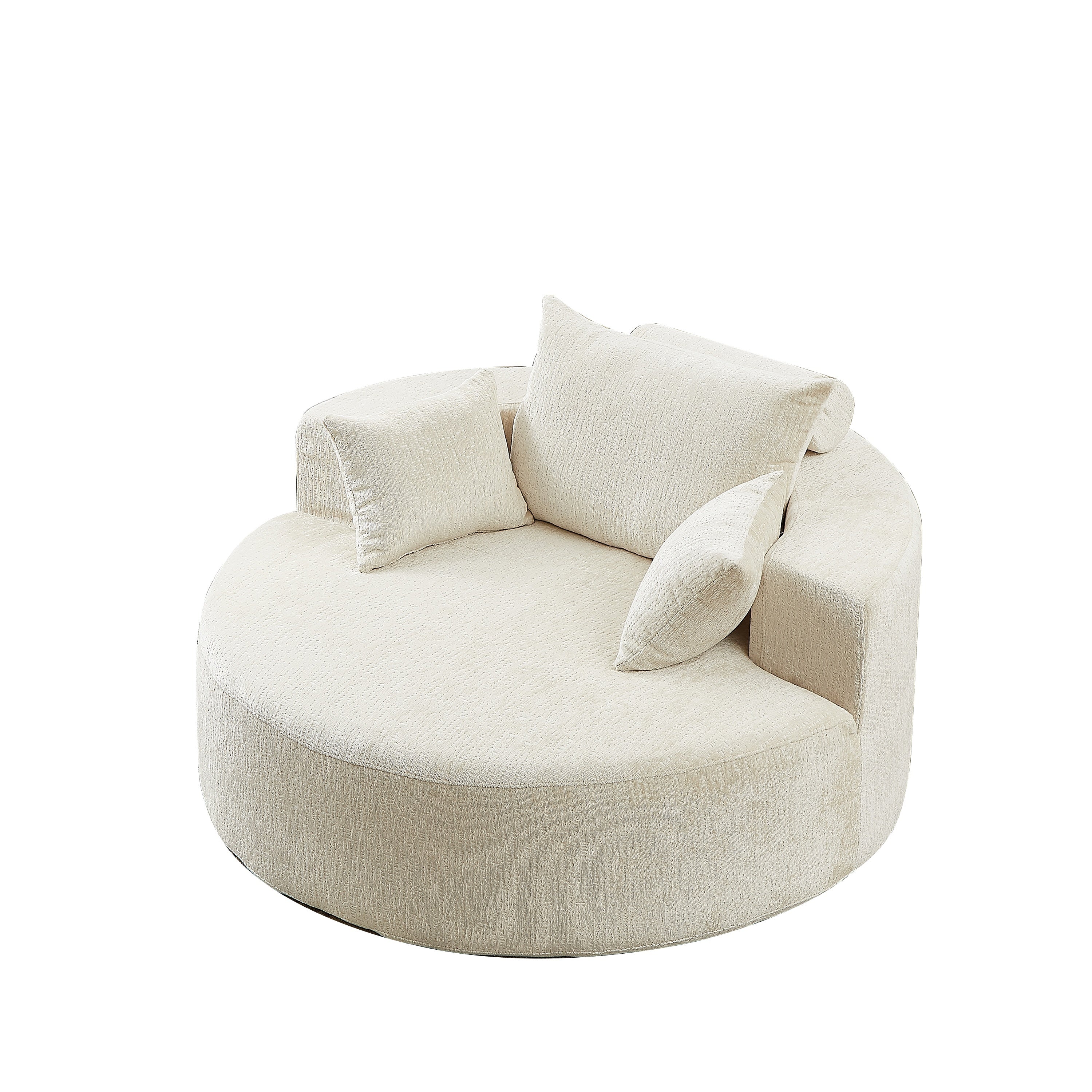 Beige chenille fluffy single seat chair — front view