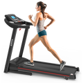 Black foldable treadmill with Fitshow App and incline — front view