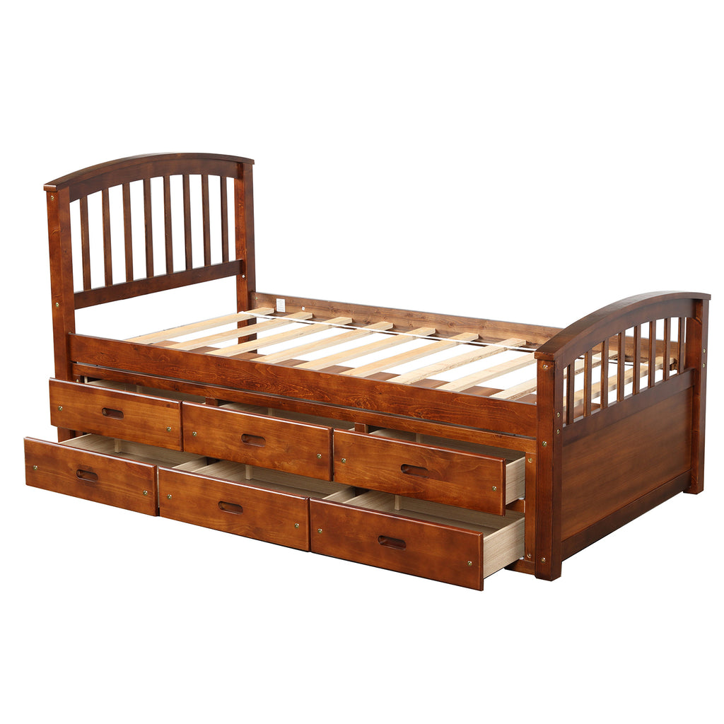 Storage drawer twin bed in compact bedroom