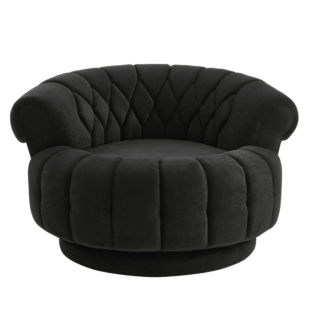 Black 360° Swivel Accent Chair with Chenille Upholstery, Round Club Chair for Living Room and Bedroom, 45.9'L x 42.7'W x 27.8'H