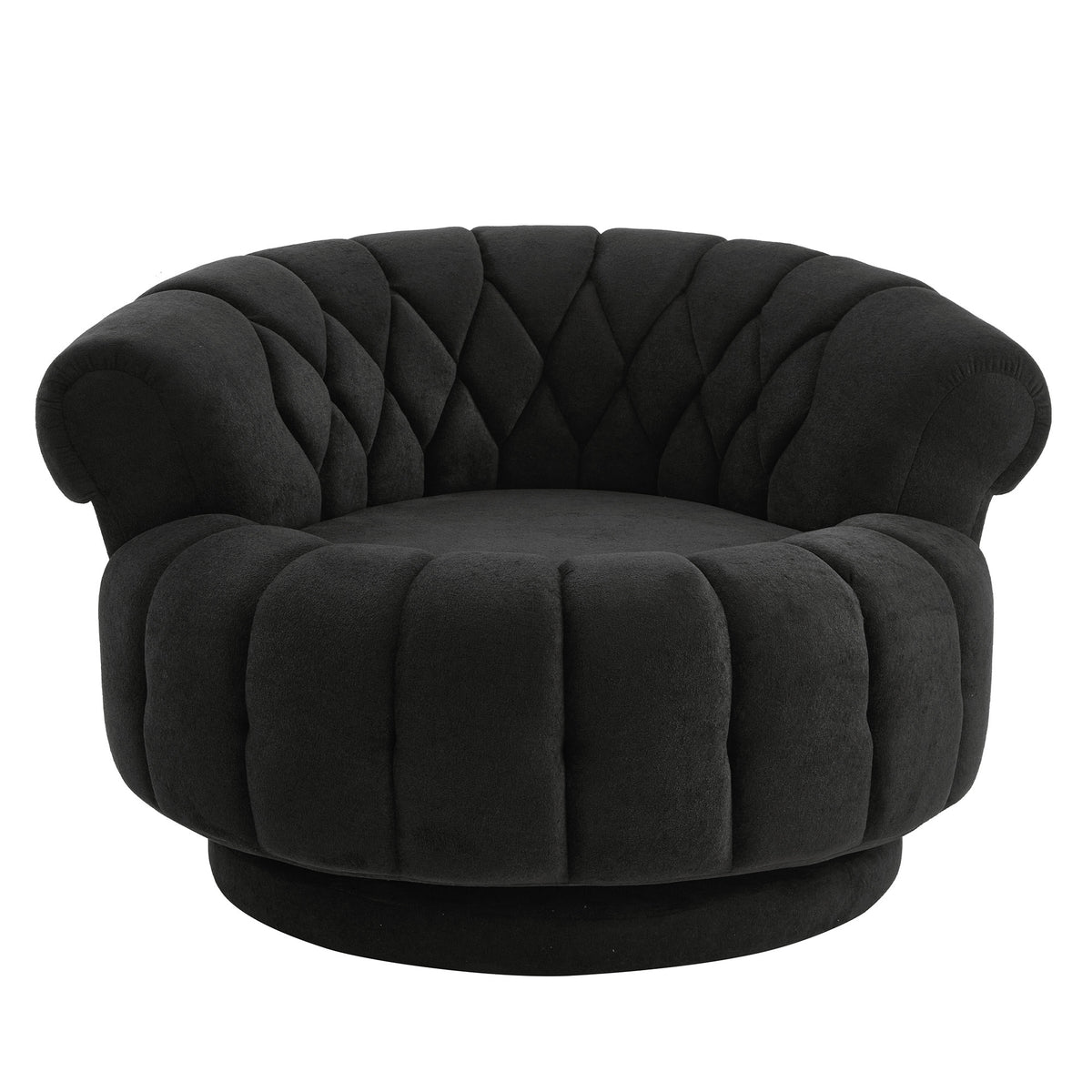 Black 360° Swivel Accent Chair with Chenille Upholstery, Round Club Chair for Living Room and Bedroom, 45.9'L x 42.7'W x 27.8'H