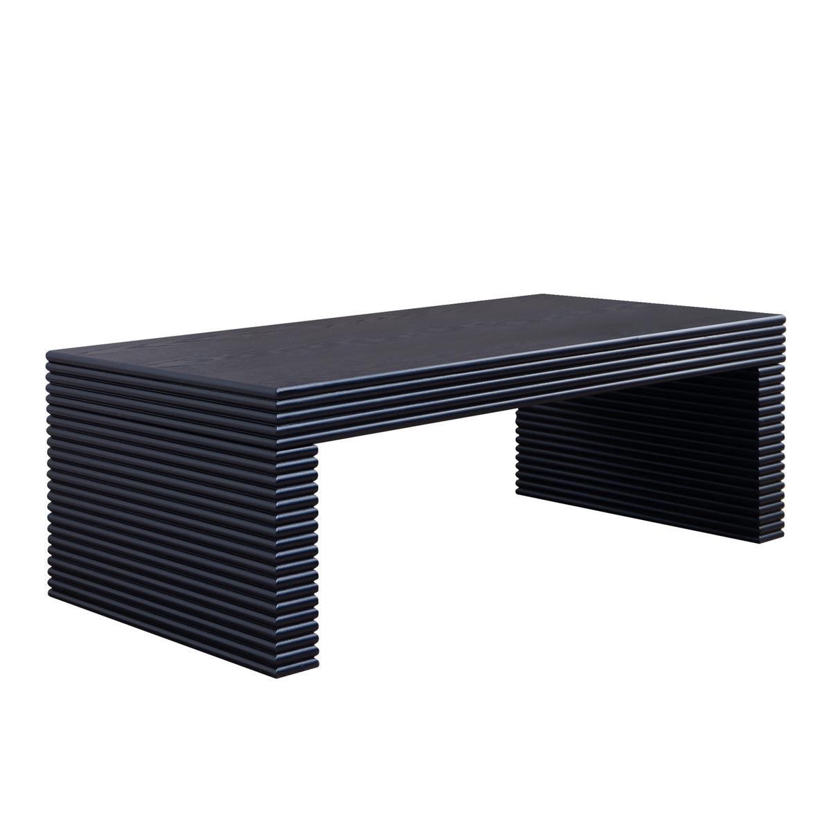 47.6 Modern Black Ribbed Coffee Table – Rectangular Low Profile Center Table for Living Room
